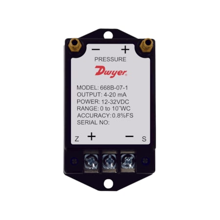 Dwyer Instruments Compact differential pressure transmitter, 4 to 20 mA, 0 to +/-0.1inwc 668B-12-1